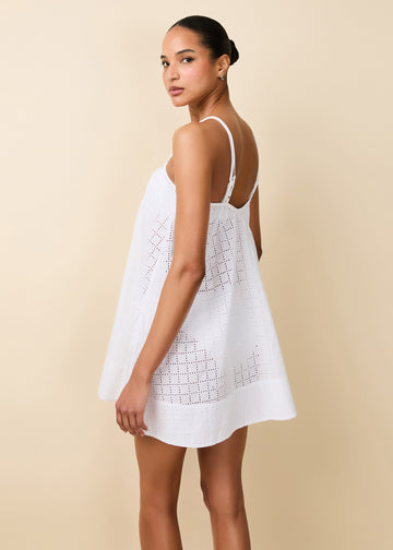 Lindsay Dress Grid Eyelet Optic White - Solid & Striped