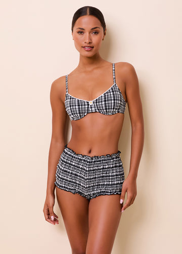Mimi Short Puckered Plaid Noir