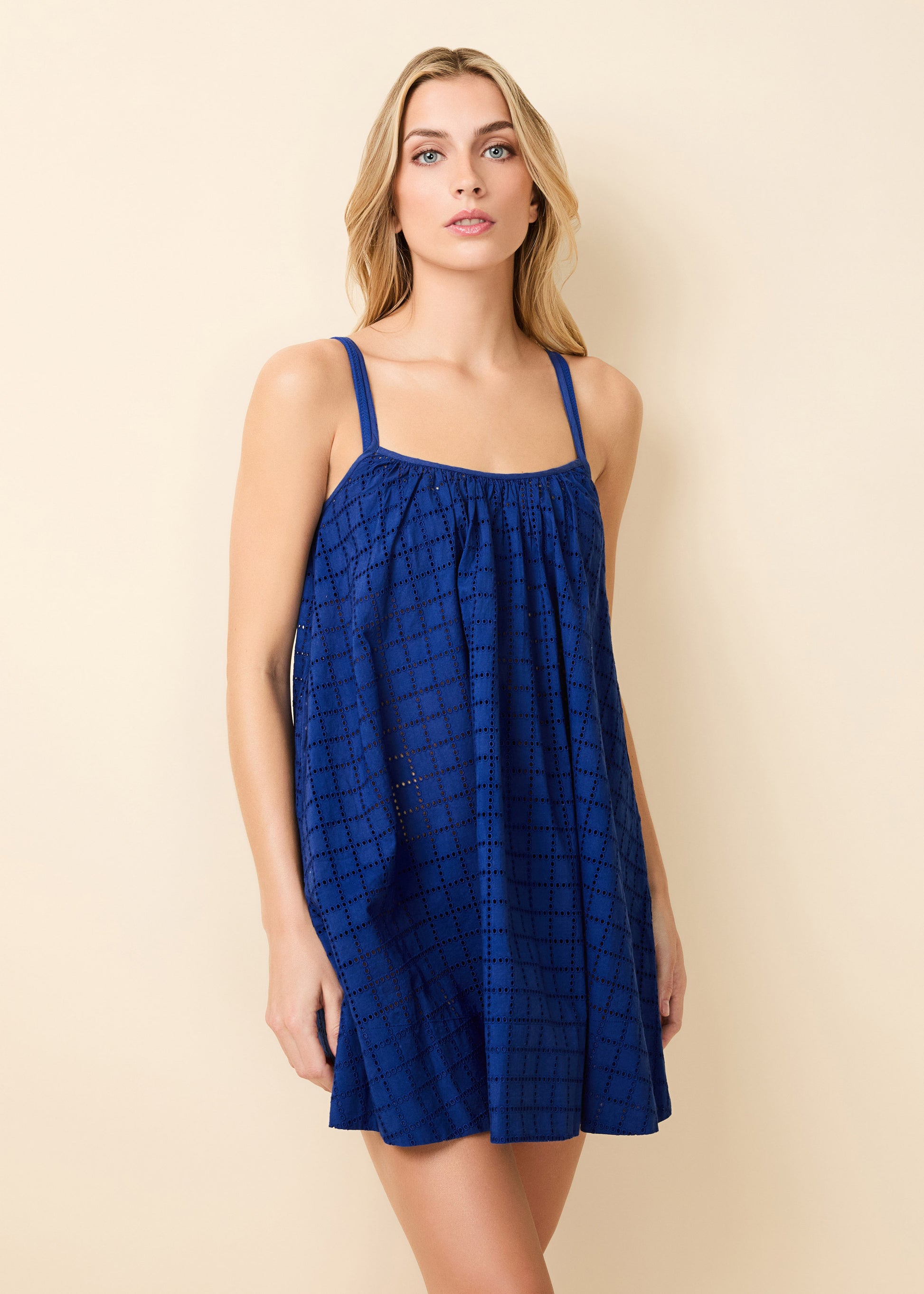 Lindsay Dress Grid Eyelet Maritime Navy - Solid & Striped