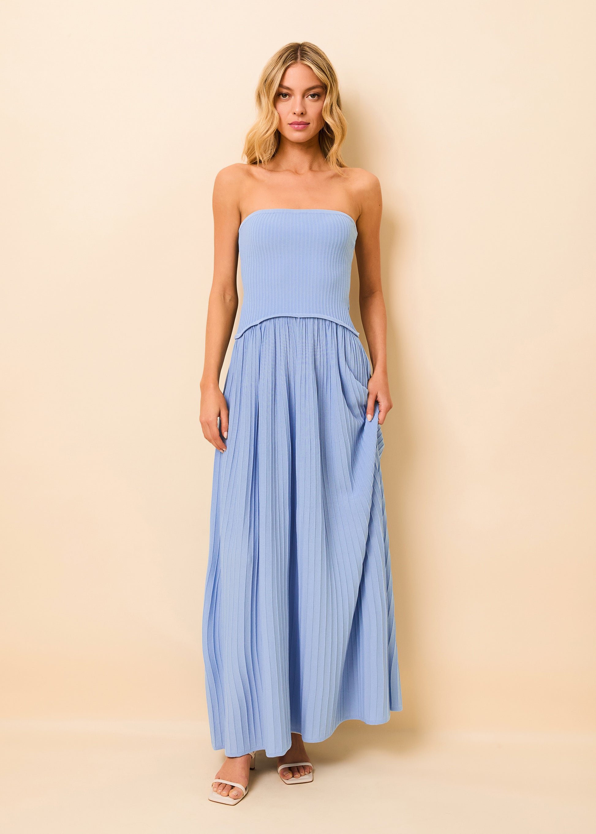 Strapless Soglio Dress Ribbed Blue Lagoon Strapless Soglio Dress Ribbed Blue Lagoon