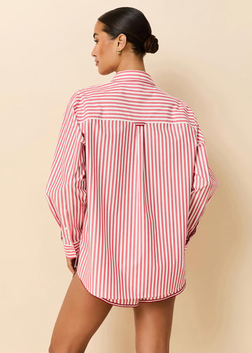 Avril Button Down Washed Red / Optic White Stripe