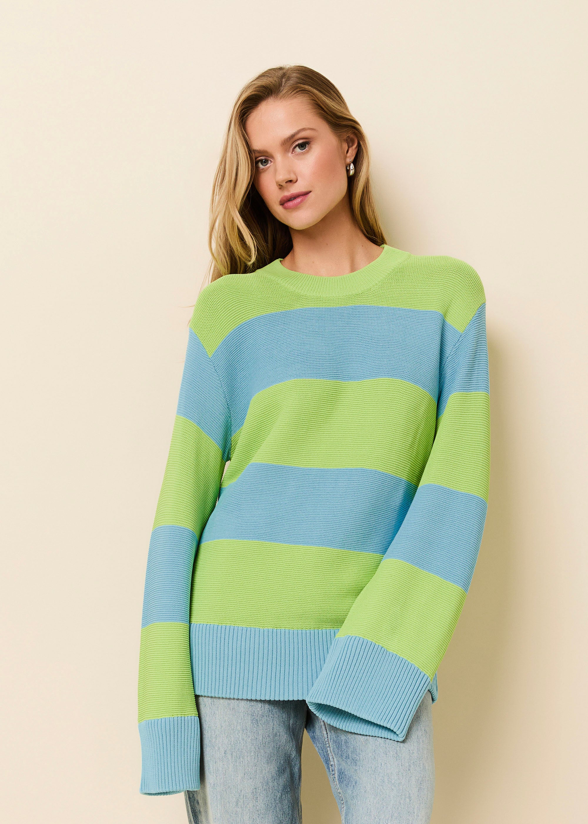 Tate Sweater Rugby Stripe Ocean Mist Sour Apple