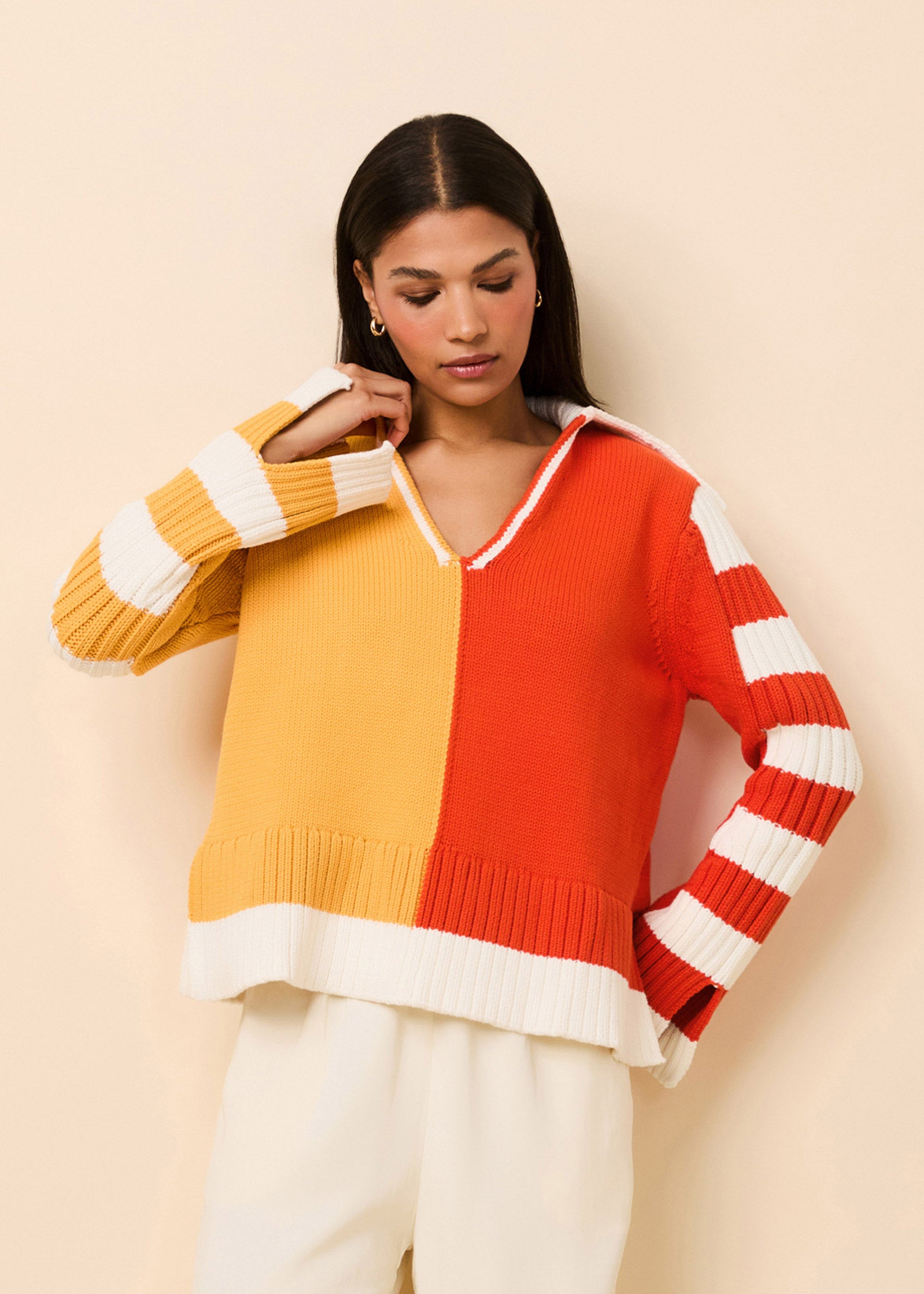 Jack Sweater Colorblock Pineapple / Habanero | Solid & Striped