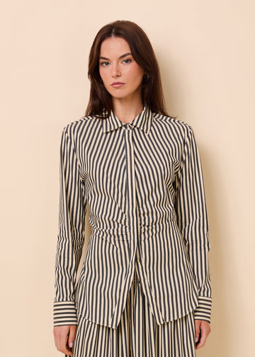 Tinsley Tie Button Down Poplin Noir / Khaki Stripe