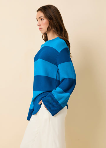 Tate Sweater Cosmic Blue Rugby Stripe