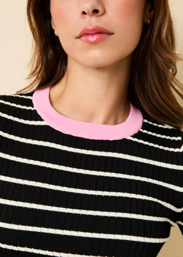 Dora Ribbed Knit Top Noir / Brule Stripe / Bon Bon