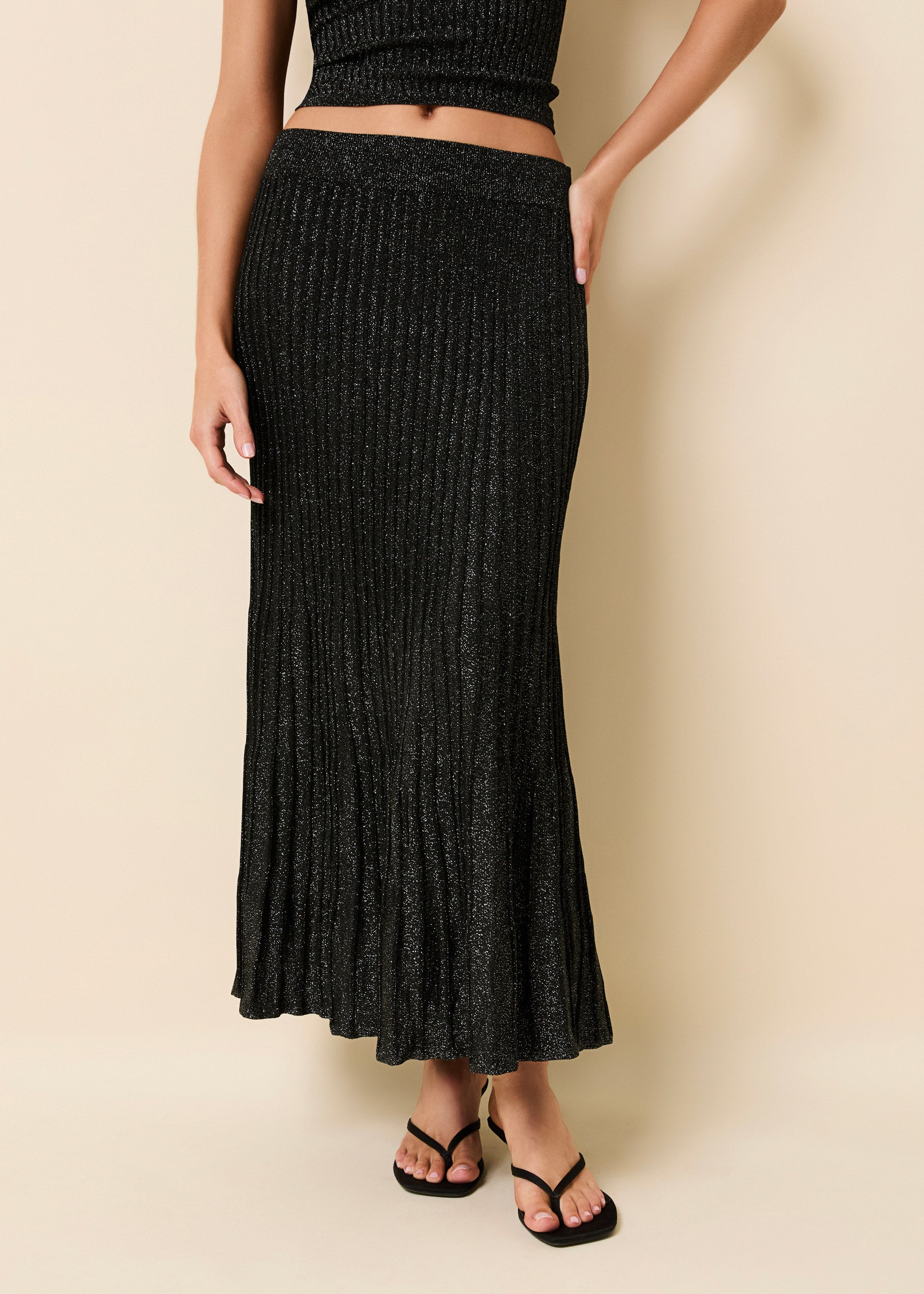 Theresa Ribbed Skirt Glitter Noir