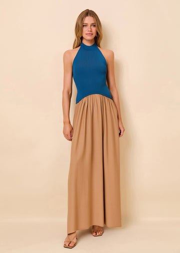 Halter Soglio Dress Deep Canal / Camel