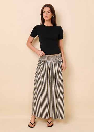 Noreen Skirt Poplin Noir / Khaki Stripe