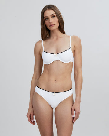 Daphne Ribbed Bikini Top Optic White / Noir