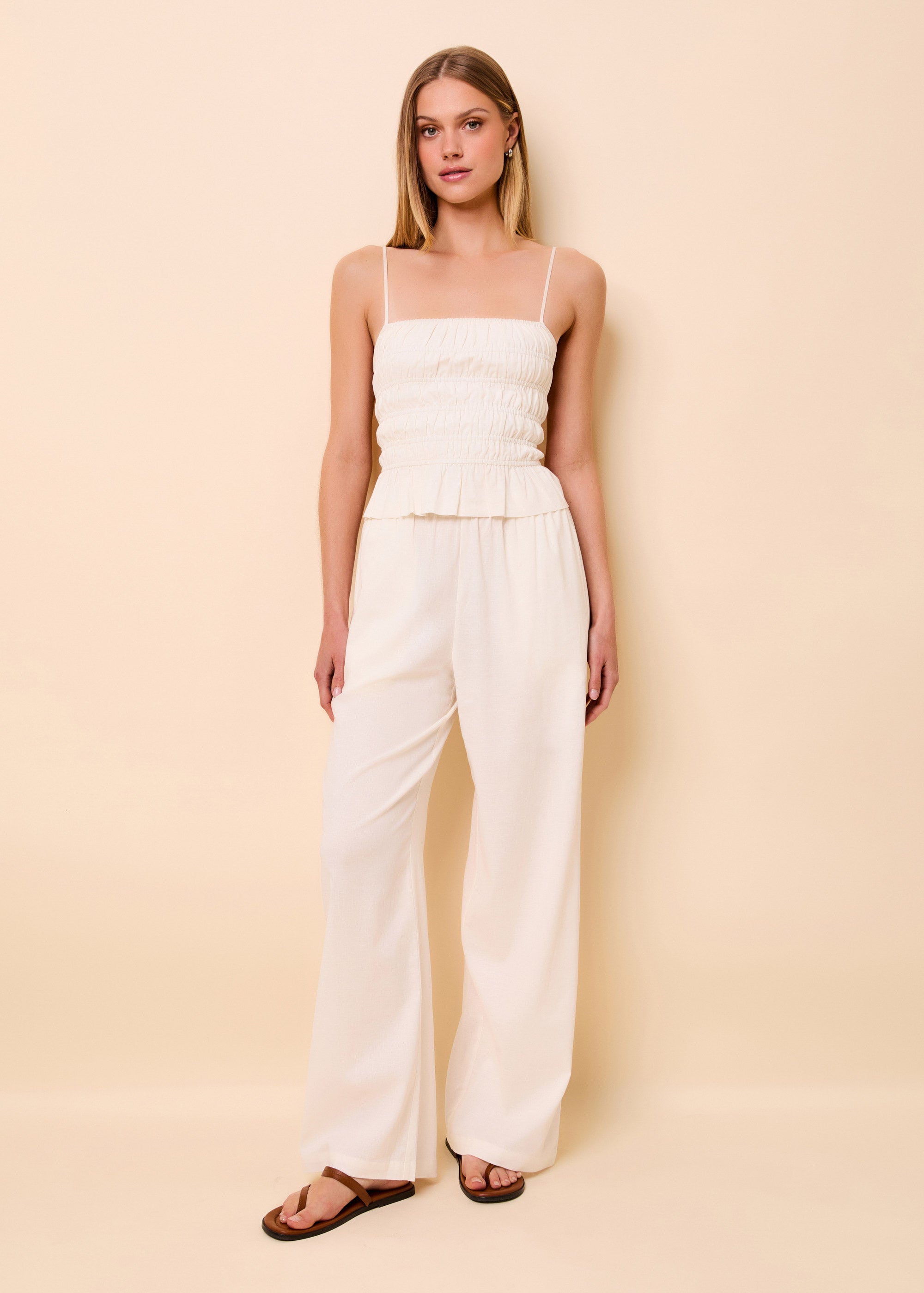 Monaco Pant Linen Optic White | Solid & Striped