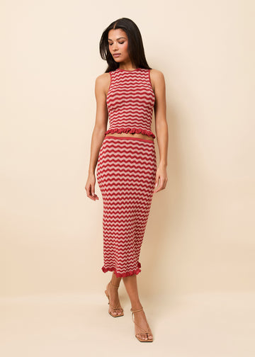 Diana Skirt Wavy Rib Rooftop Red / Sandbar Stripe