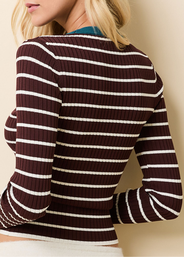 Dora Knit Top Ribbed Raisin Brown / Brule Stripe