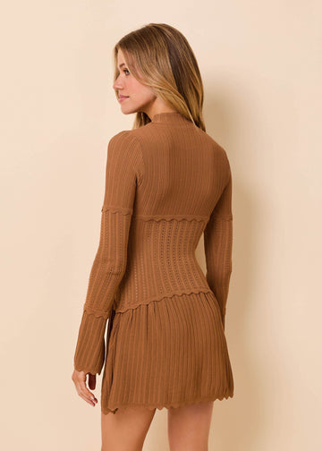 Amara Dress Ribbed Pointelle Caramel