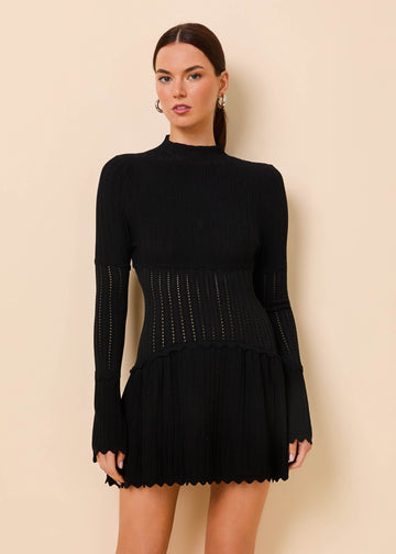 Amara Dress Ribbed Pointelle Noir