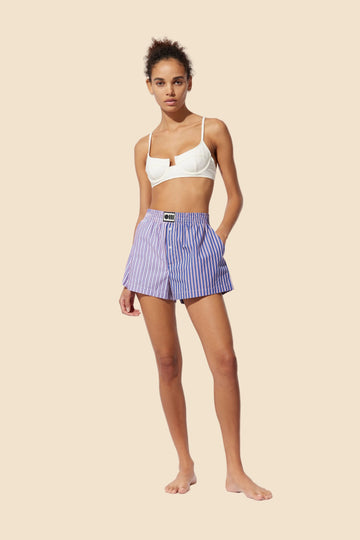 Lexy Boxer Short Mixed Blue Cherry Oxford Stripe