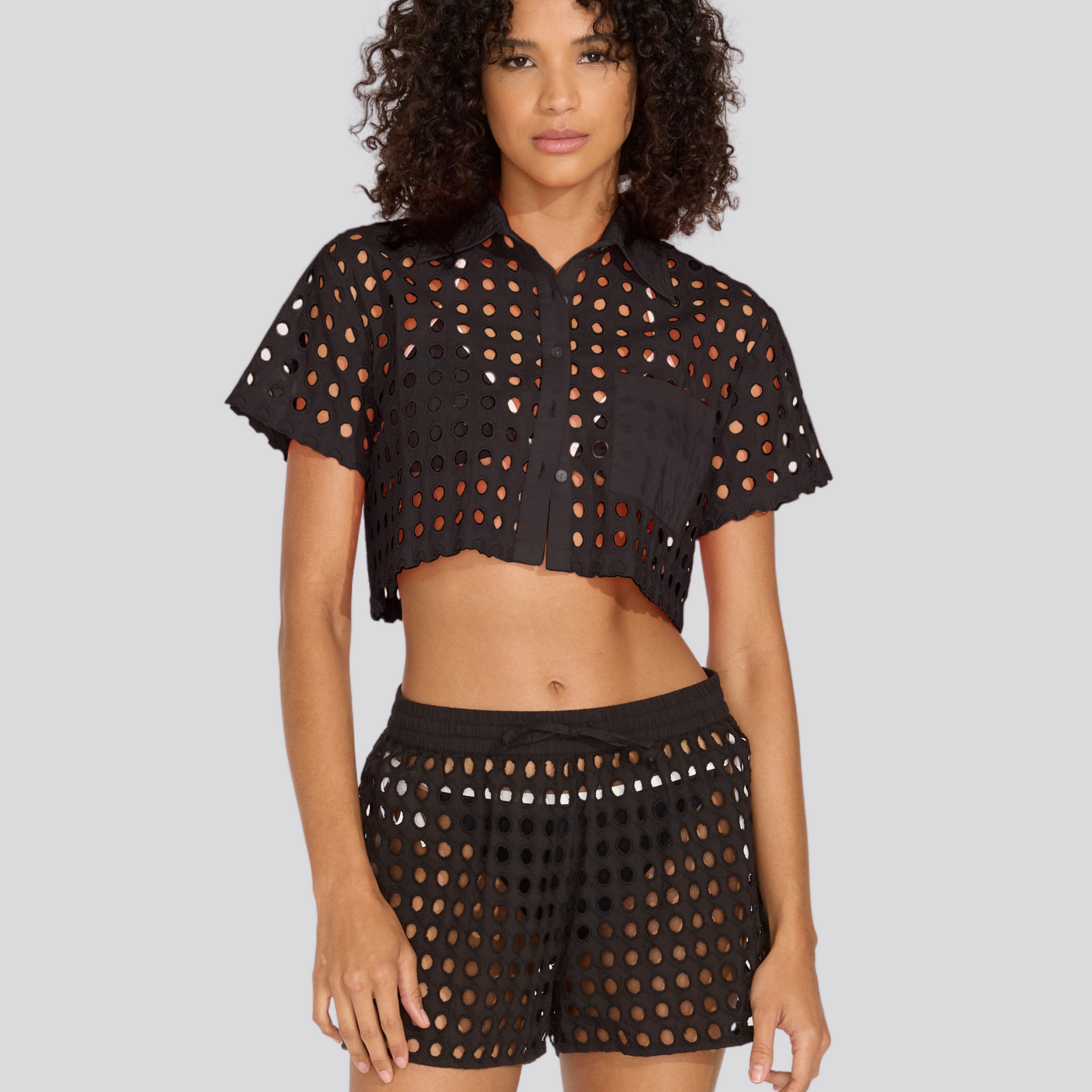 The Eyelet Cropped Cabana Shirt - Solid & Striped