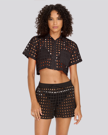 The Eyelet Cropped Cabana Shirt - Solid & Striped