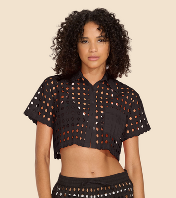 Cropped Cabana Shirt Classic Eyelet Noir