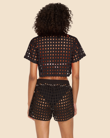 Cropped Cabana Shirt Classic Eyelet Noir