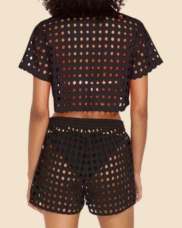 Cropped Cabana Shirt Classic Eyelet Noir