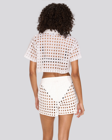 Eyelet Cropped Cabana Shirt Optic White