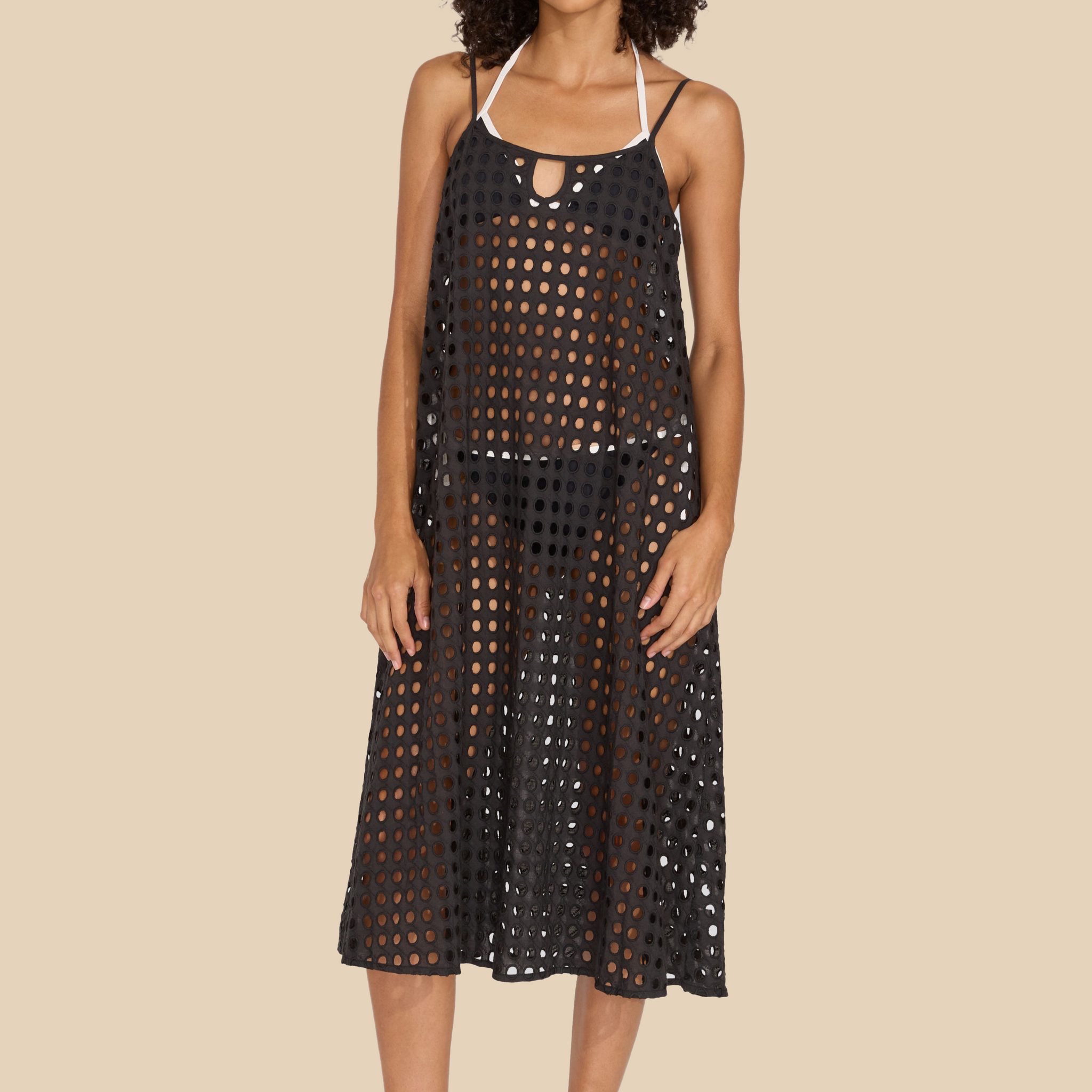 Eyelet Annika Midi Dress Noir