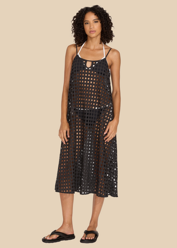 Eyelet Annika Midi Dress Noir
