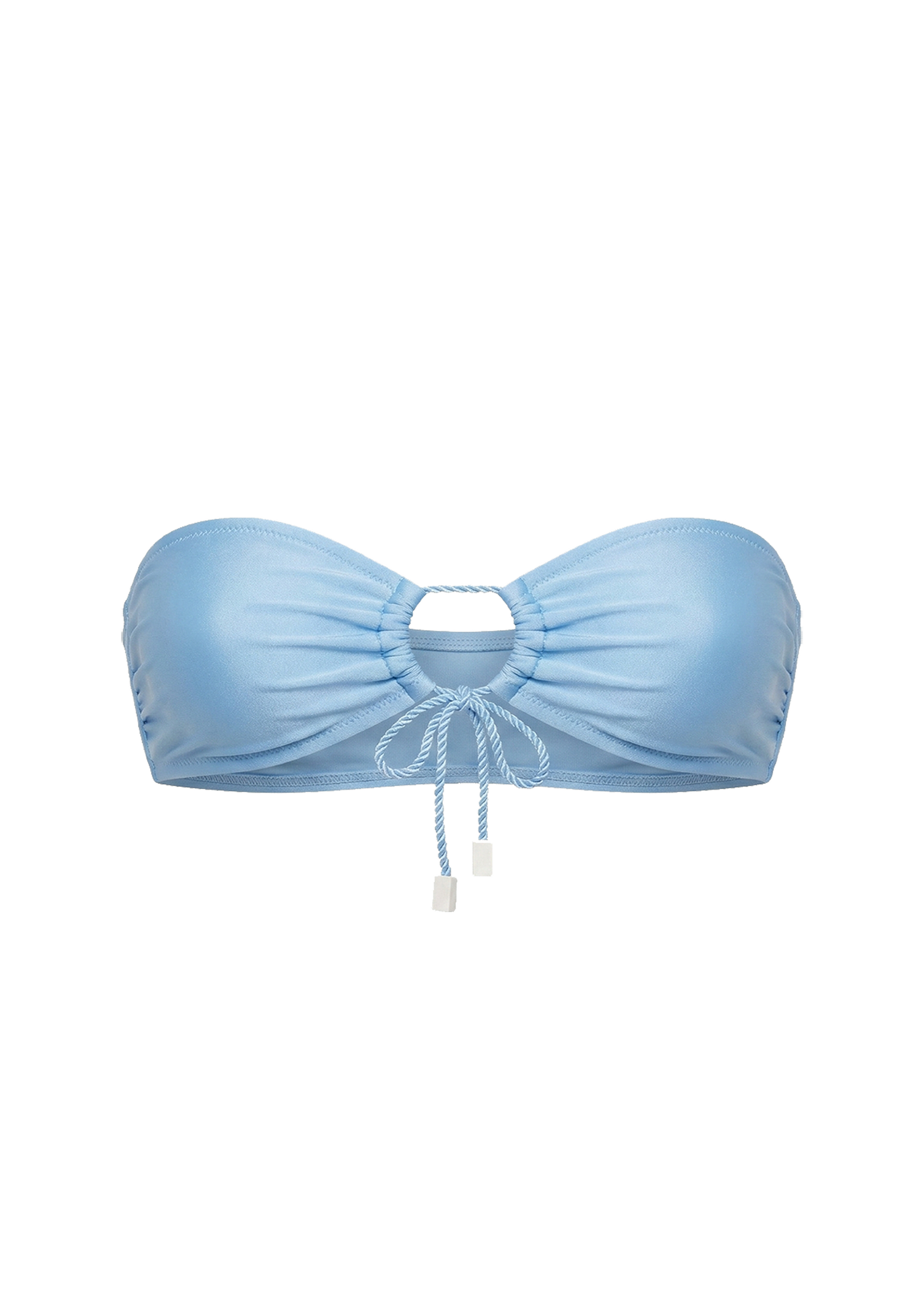 Light blue bandeau bikini top on a white background