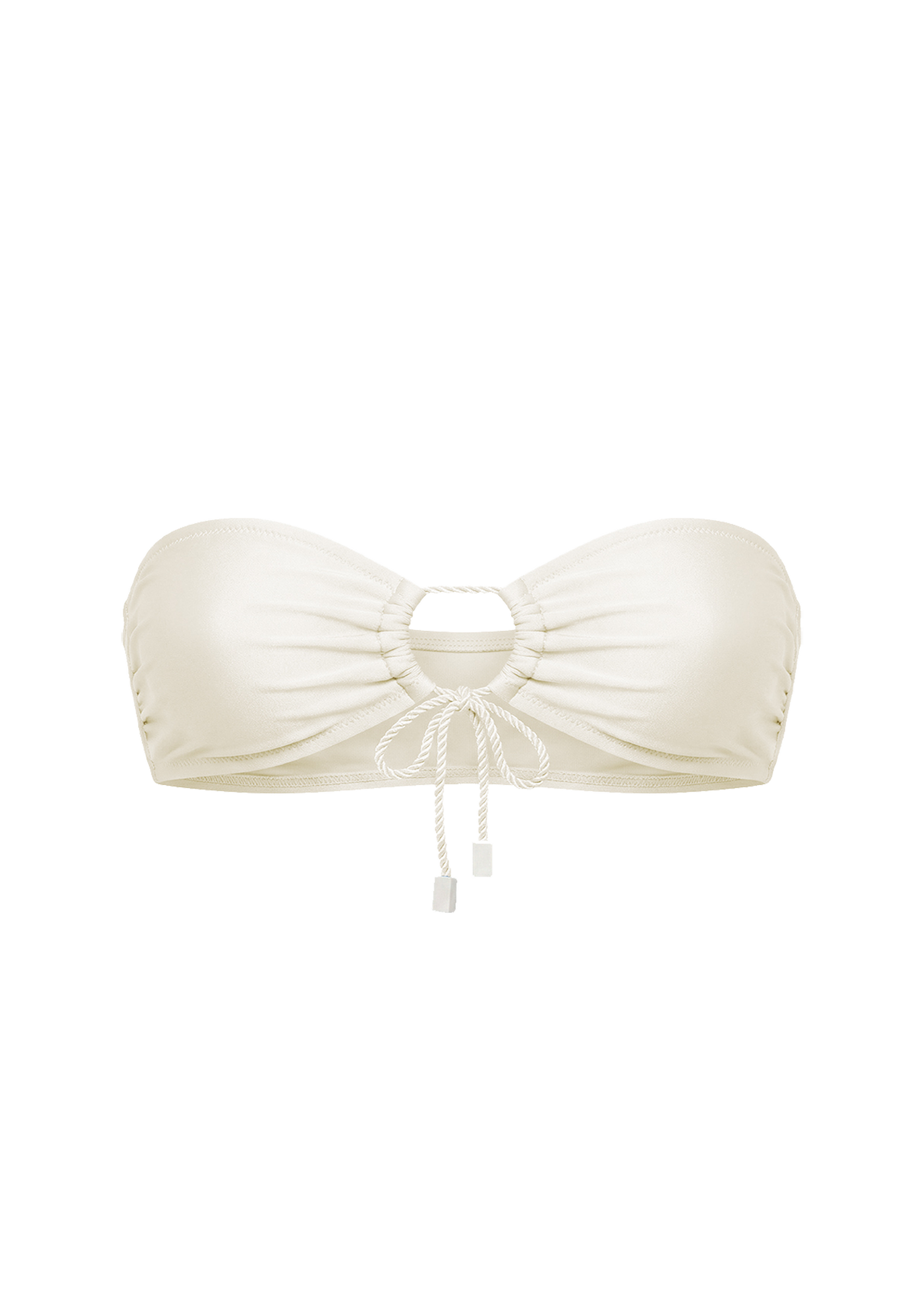 White bandeau bikini top on a white background