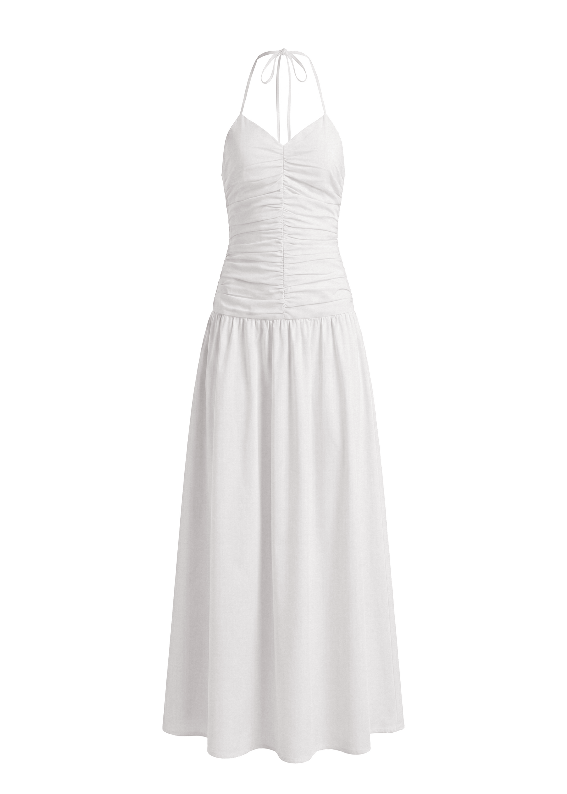 White halter neck dress on a white background