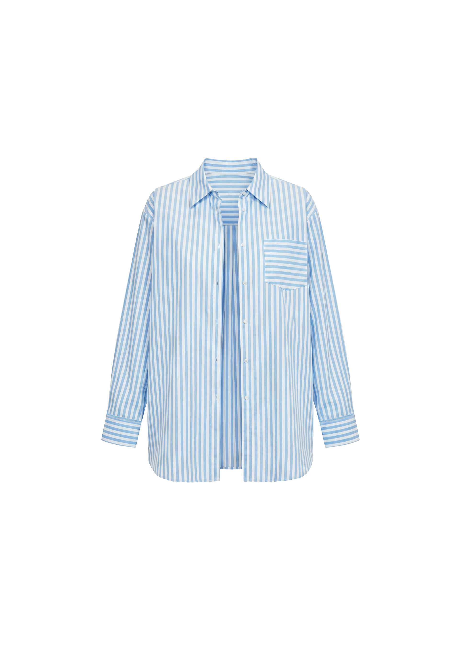 Blue and white striped shirt on a white background