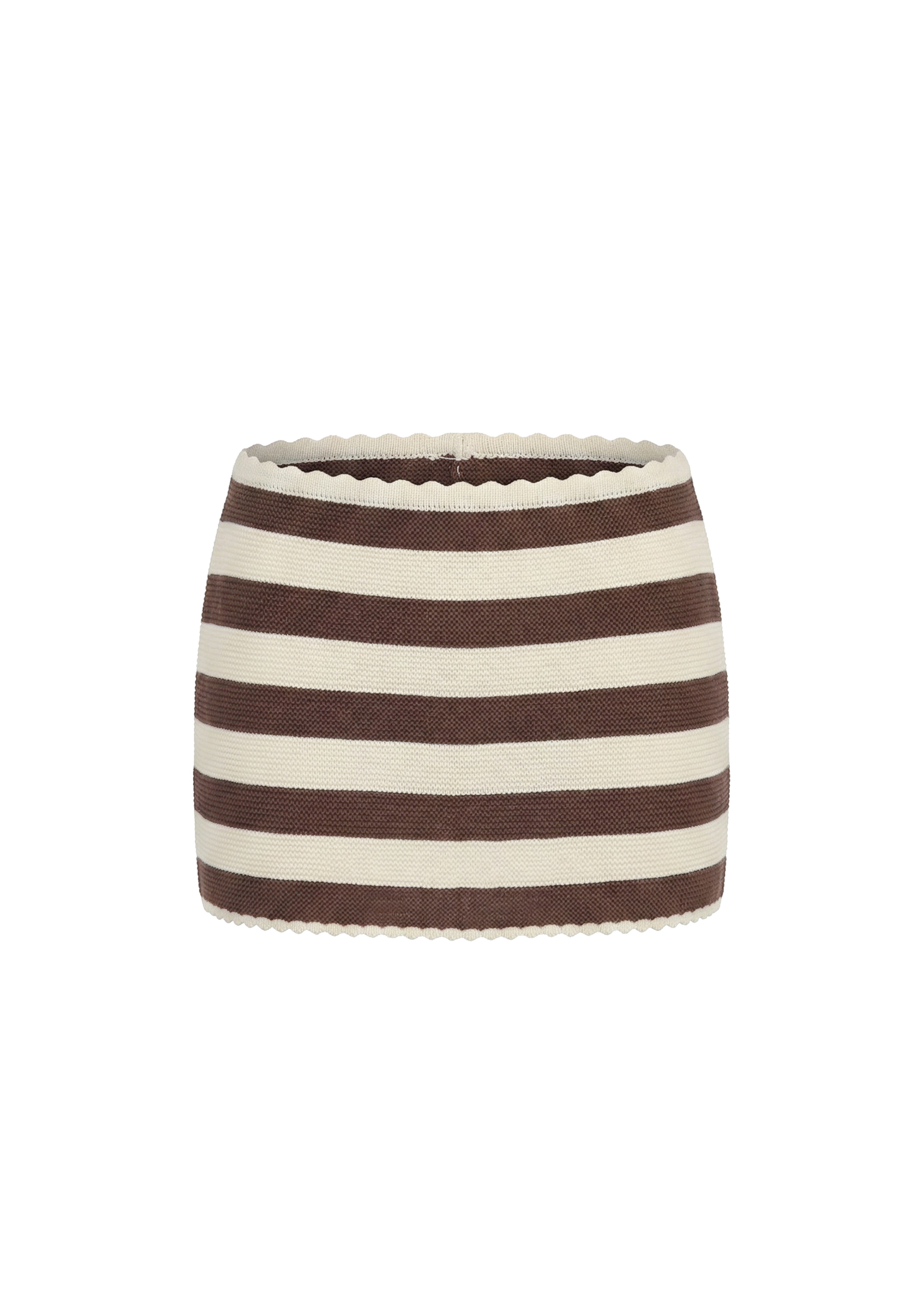 Striped skirt with brown and cream horizontal stripes on a white background