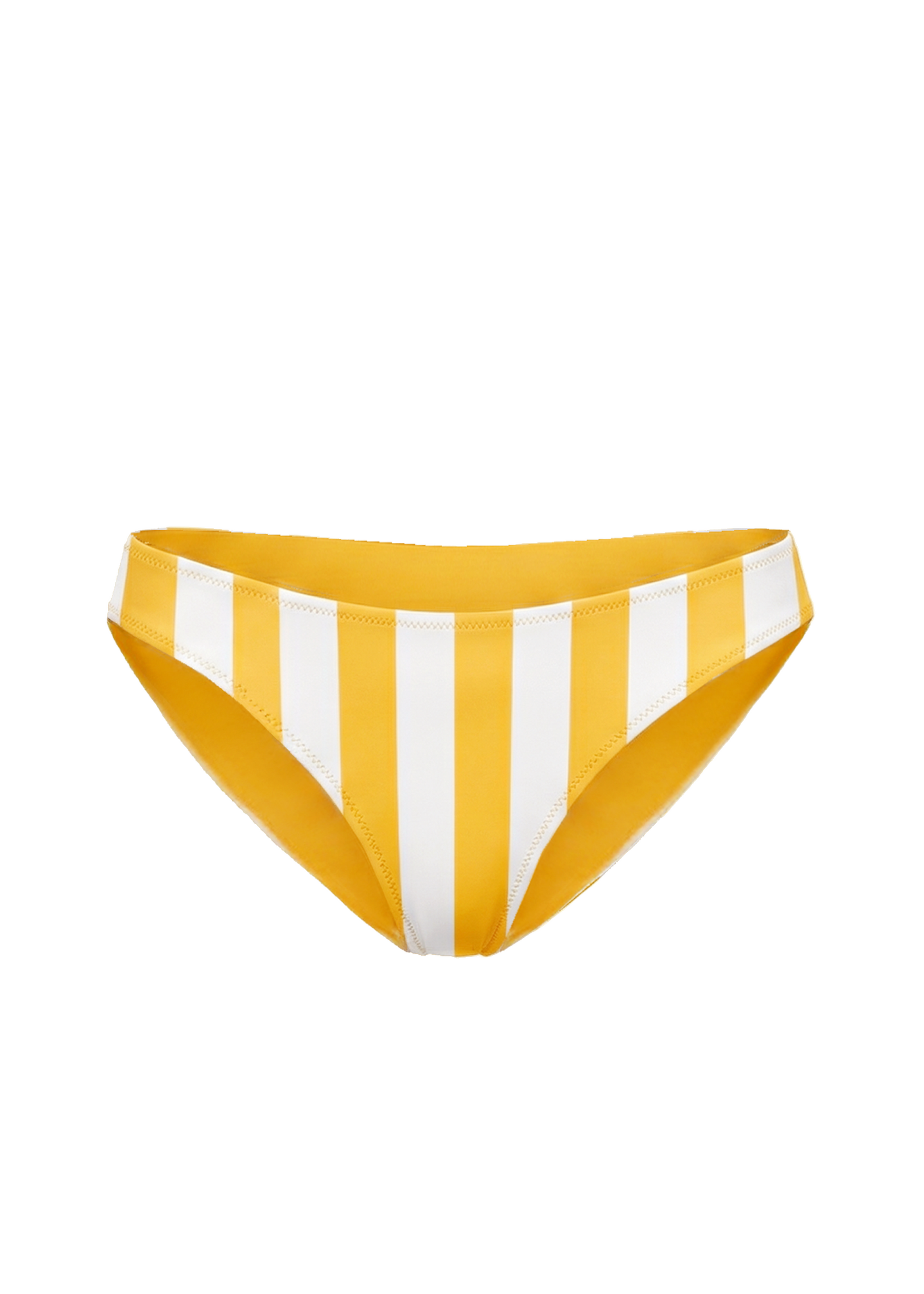 Yellow and white striped bikini bottom on a white background