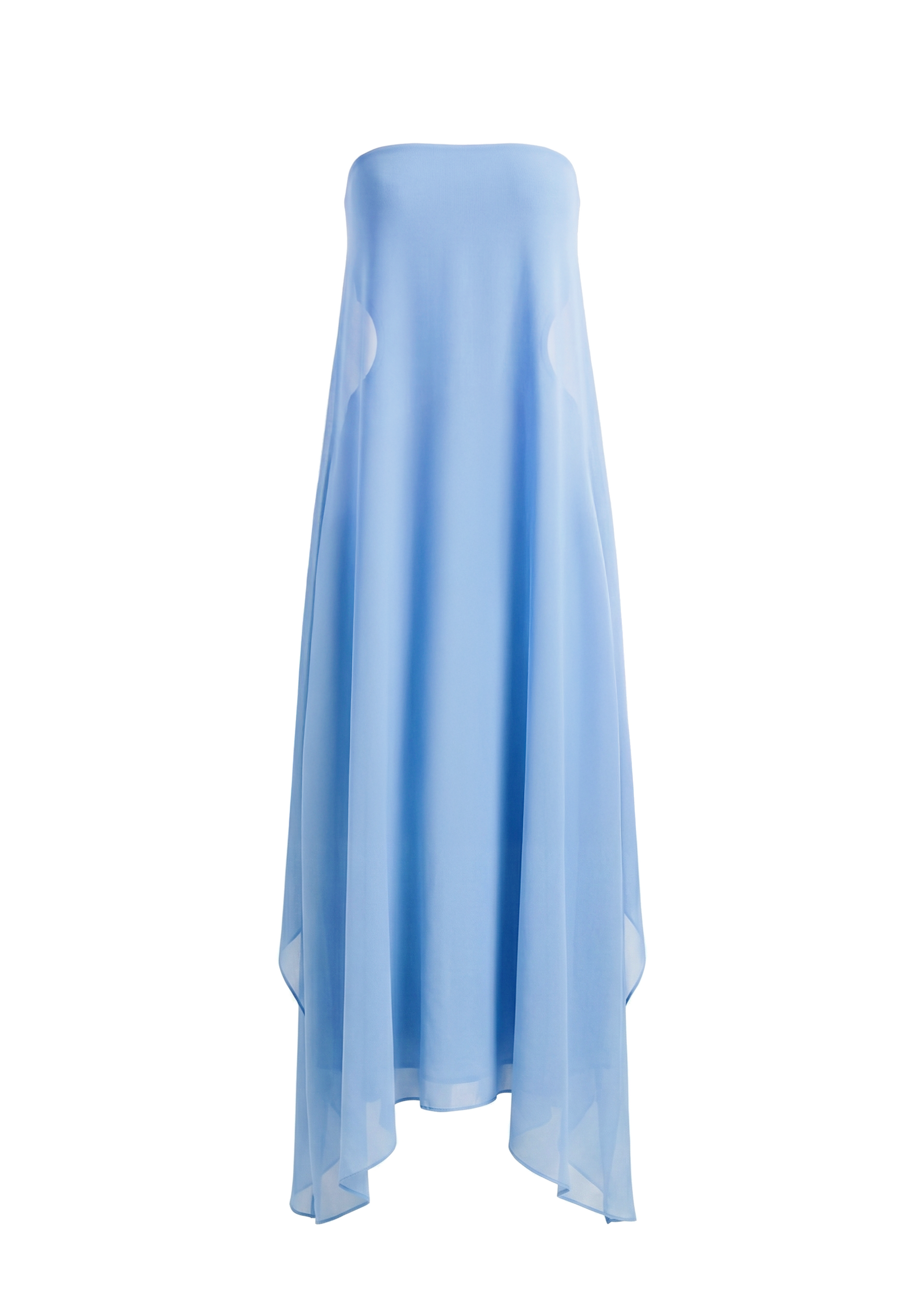 Light blue strapless dress on a white background