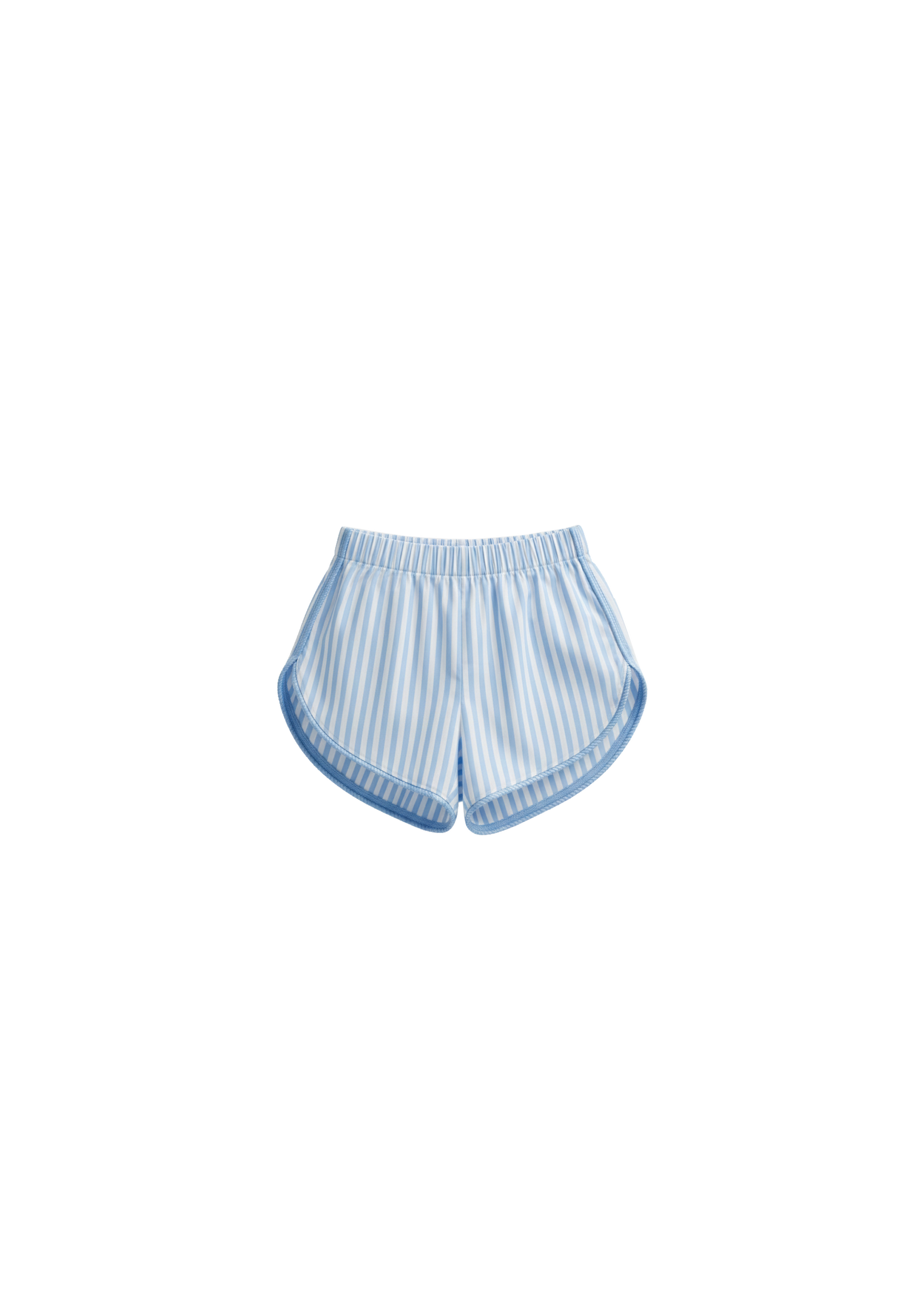 Blue and white striped shorts on a white background