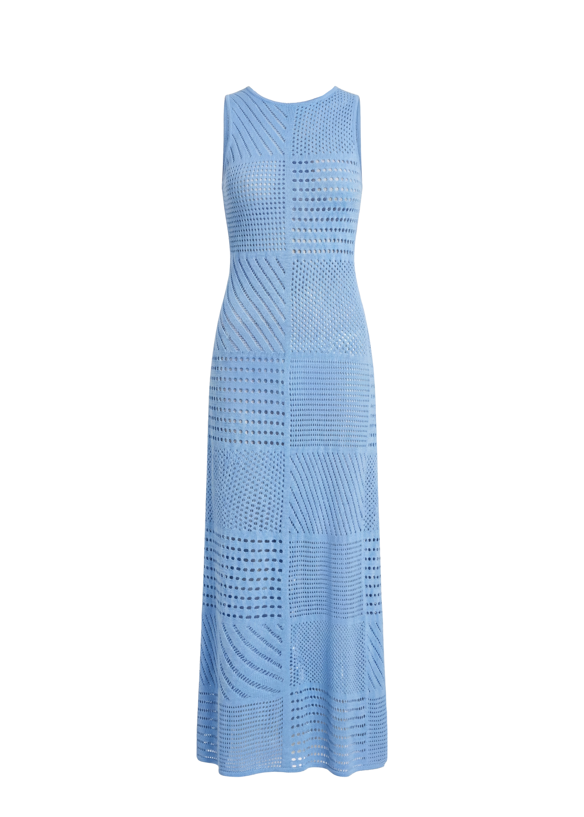 Blue crochet dress on a white background