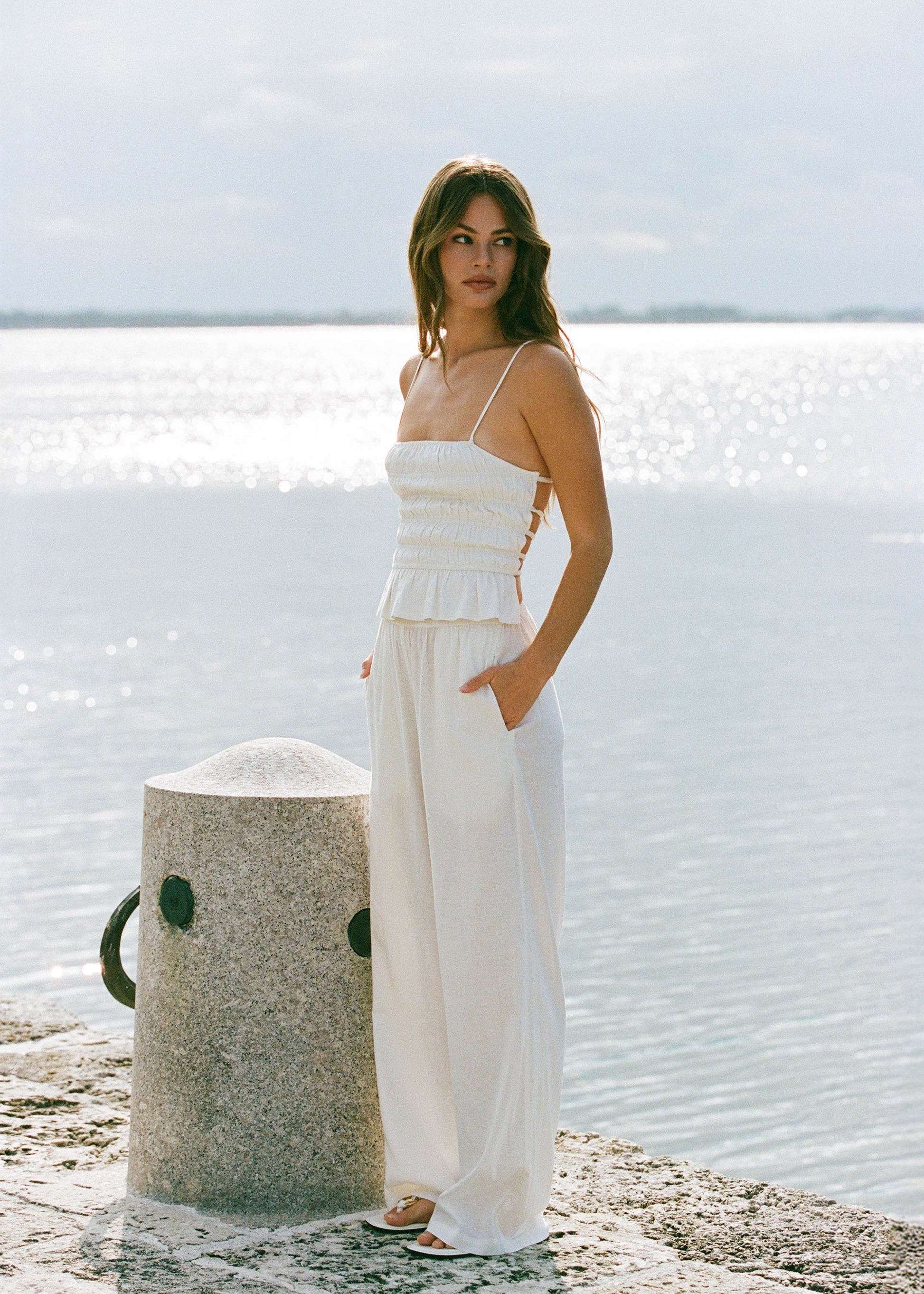 Linen Monaco Pant Optic White - Solid & Striped