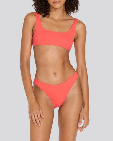 Elle Ribbed Bikini Bottom Hot Coral