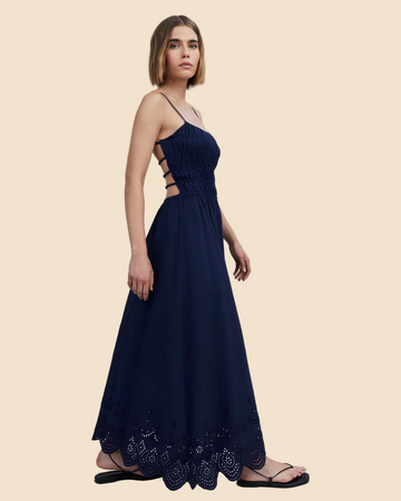 Delta Midi Dress Eyelet Hem French Navy