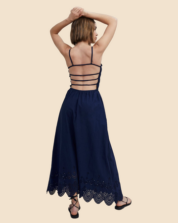 Delta Midi Dress Eyelet Hem French Navy