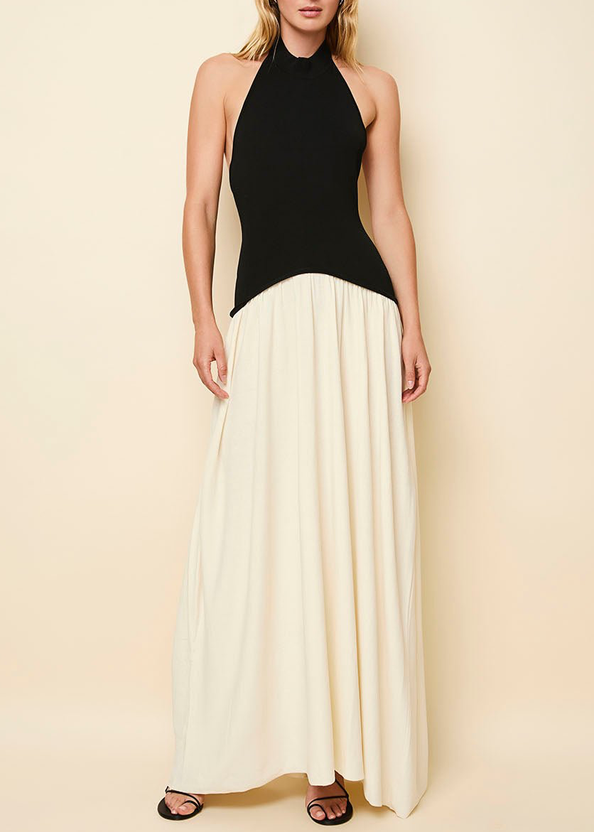 Halter Soglio Dress Ecru Noir