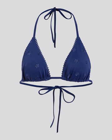 Iris Embroidered Bikini Top French Navy