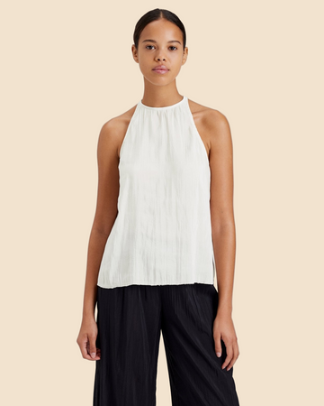 Milly Sleeveless Tie Neck Top Ecru