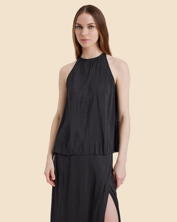 Milly Sleeveless Tie Neck Top Noir