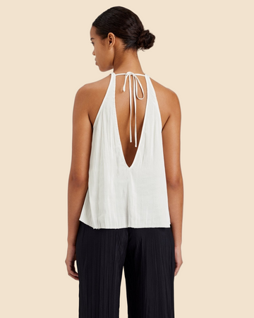 Milly Sleeveless Tie Neck Top Ecru