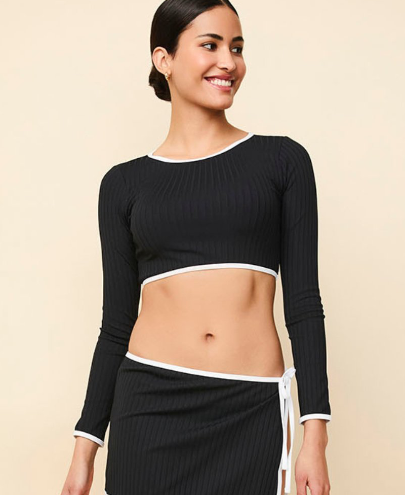 Nola Ribbed Rashguard Noir / Optic White