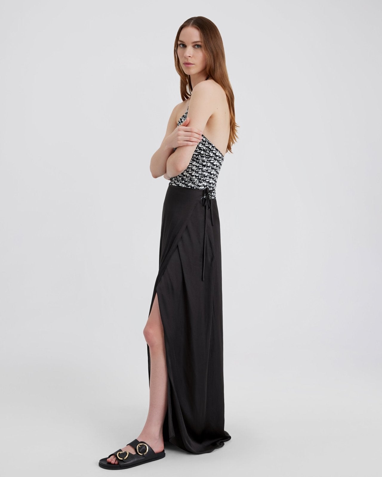 【新品タグ付】STRIPE DARWSTRING LONG SKIRT/グレーS STRIPE DARWSTRING LONG SKIRT