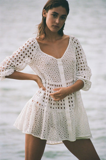 The Evan Mixed Eyelet Mini Dress