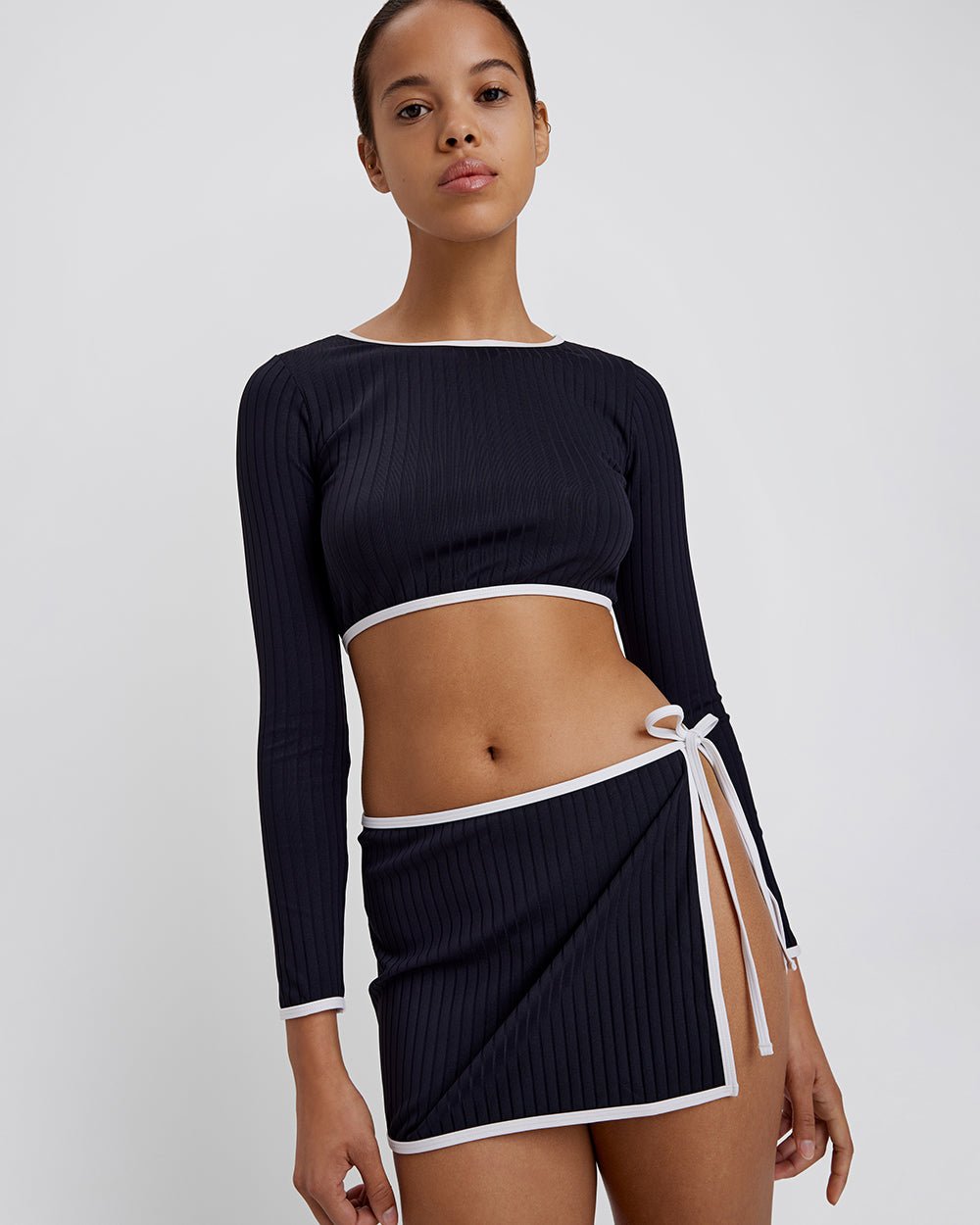 The Nola Ribbed Swim Skirt - Solid & Striped